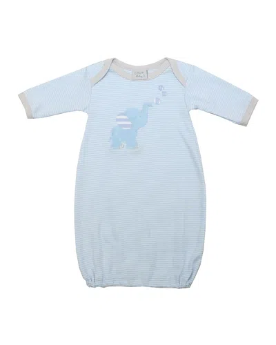 Haute Baby Kids' Boy's Striped Elephant Embroidered Gown W/ Baby Hat In Blue