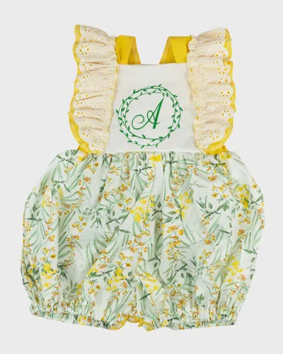 Haute Baby Kids' Girl's Ruffle Trim Personalized Romper In Multi