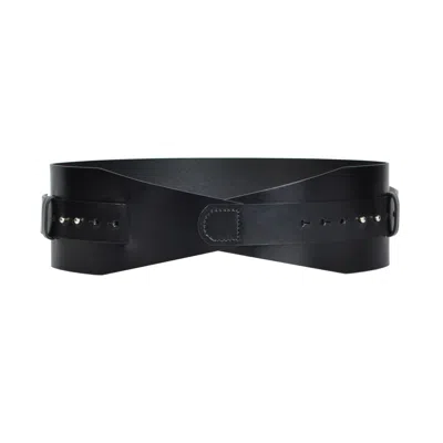 Haute Cuir Women's Black Calliopes Wide Leather Belt