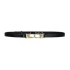 Haute Cuir Women's Carabiners Black Skinny Leather Belt In Black