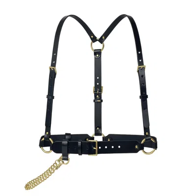 Haute Cuir Women's Black Chained Leather Body Harness