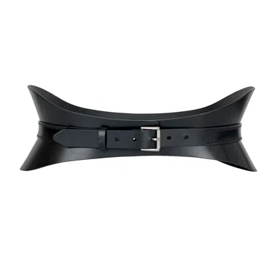 Haute Cuir Women's Black Crescent Leather Corset Belt