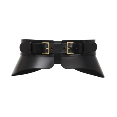 Haute Cuir Women's Black Crescent Peplum Leather Belt