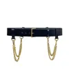 Haute Cuir Women's Black Double Chain Leather Belt In Black