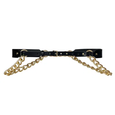 Haute Cuir Women's Black Double Chain Slim Leather Belt