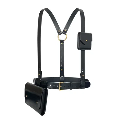 Haute Cuir Women's Black Leather Double Bag Harness