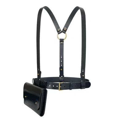 Haute Cuir Women's Black Leather Envelope Harness Bag