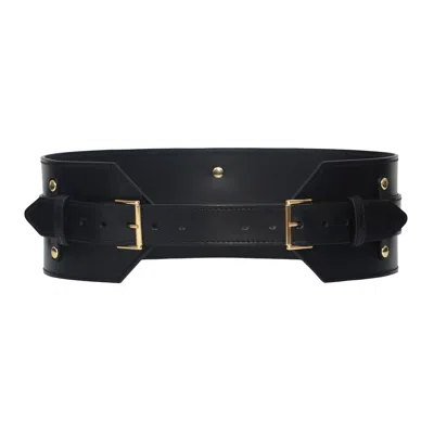Haute Cuir Women's Black Luxor Wide Leather Belt