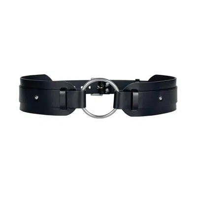 Haute Cuir Women's O Ring Black Waist Leather Belt