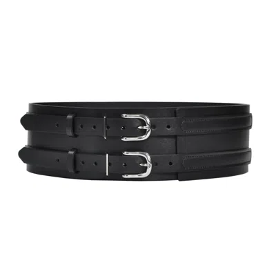 Haute Cuir Women's Black Patrician Wide Leather Belt