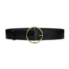 Haute Cuir Women's Round Buckle Black Leather Belt In Black