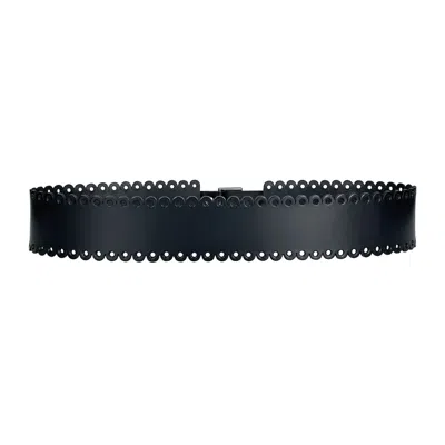 Haute Cuir Women's Black Scalloped Wide Leather Belt