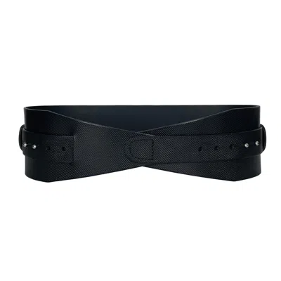 Haute Cuir Women's Black Textured Calliopes Wide Leather Belt