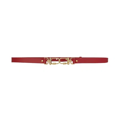 Haute Cuir Women's Carabiners Red Skinny Leather Belt