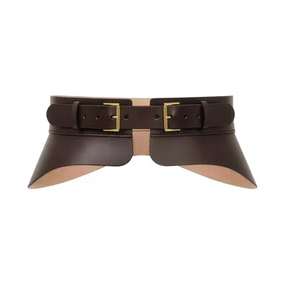 Haute Cuir Women's Dark Brown Crescent Peplum Belt