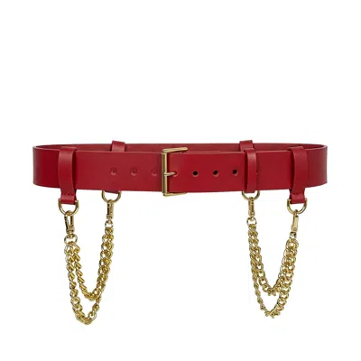 Haute Cuir Women's Double Chain Red Leather Belt