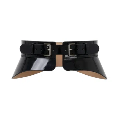 Haute Cuir Women's Patent Black Crescent Peplum Belt
