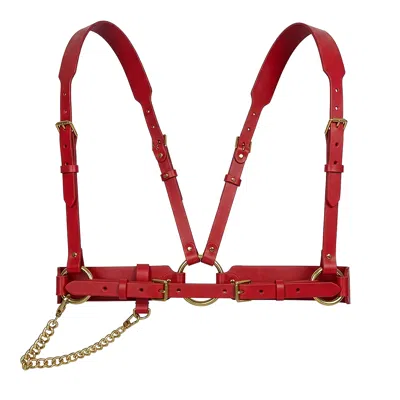 Haute Cuir Women's Red Tara Chained Leather Harness