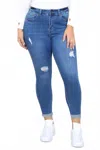 Haute Curve Plus Size Ripped Skinny Jeans In Medium Wash In Blue