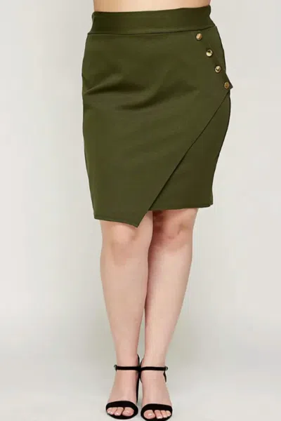 Haute Fox Asymmetrical Pencil Skirt With Buttons In Olive In Green