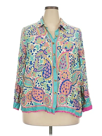 Pre-owned Haute Hippie 3/4 Sleeve Button Down Shirt In Teal