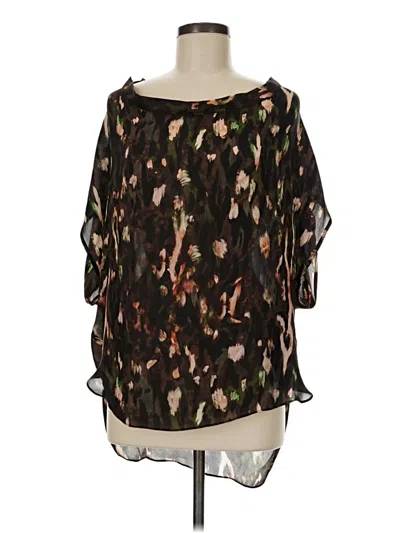 Pre-owned Haute Hippie 3/4 Sleeve Silk Top Black Cold Shoulder Neckline Tops