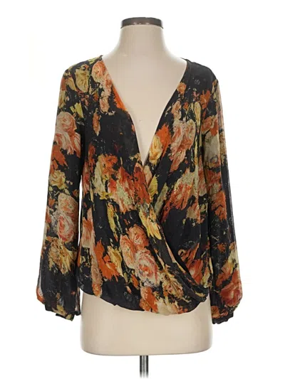 Pre-owned Haute Hippie 3/4 Sleeve Silk Top Gold Plunge Neckline Tops
