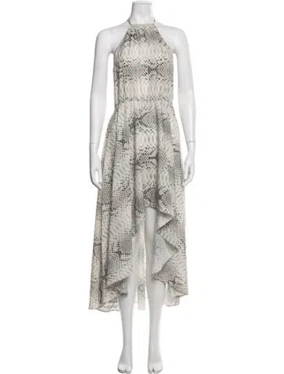 Pre-owned Haute Hippie Animal Print Long Dress In White