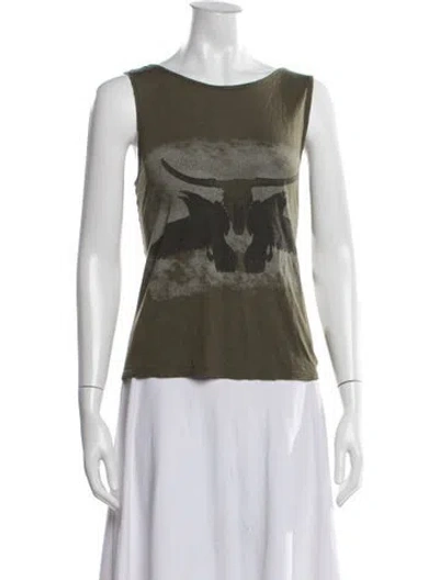 Pre-owned Haute Hippie Graphic Print Scoop Neck Top In Green