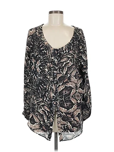 Pre-owned Haute Hippie Long Sleeve Silk Top Black Plunge Neckline Tops