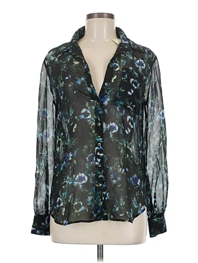 Haute Hippie Long Sleeve Silk Top Black Plunge Neckline Tops