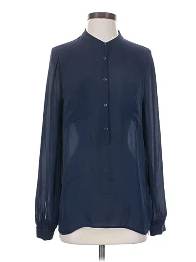 Pre-owned Haute Hippie Long Sleeve Silk Top Blue Mock Neckline Tops