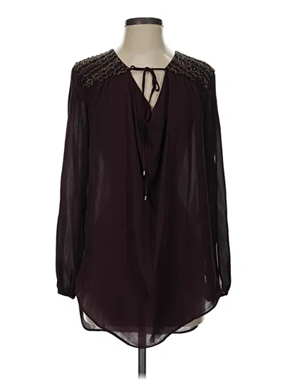 Pre-owned Haute Hippie Long Sleeve Silk Top Burgundy Keyhole Neckline Tops