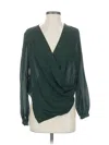 Haute Hippie Long Sleeve Silk Top Green Plunge Neckline Tops In Green