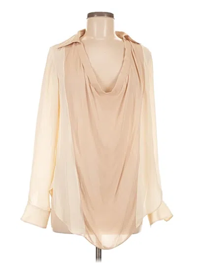 Pre-owned Haute Hippie Long Sleeve Silk Top Ivory Cowl Neck Tops In White