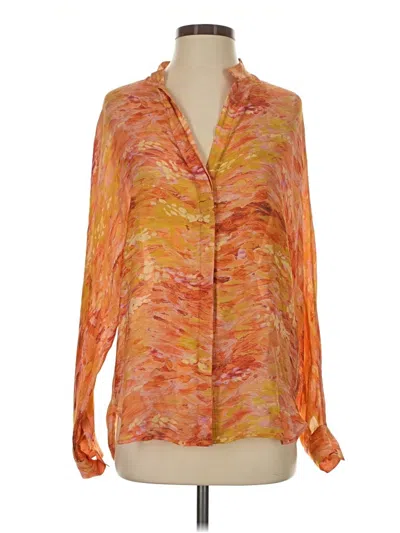 Pre-owned Haute Hippie Long Sleeve Silk Top Orange Plunge Neckline Tops