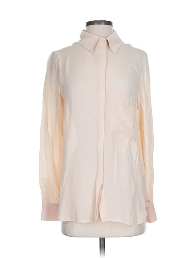 Pre-owned Haute Hippie Long Sleeve Silk Top Pink Color Block Pattern Tie Neck Tops