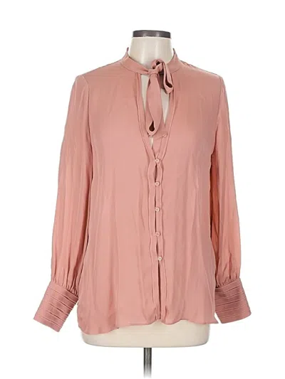 Pre-owned Haute Hippie Long Sleeve Silk Top Pink Keyhole Neckline Tops