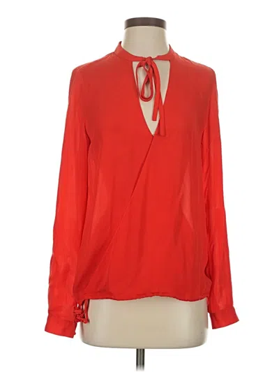 Pre-owned Haute Hippie Long Sleeve Silk Top Red Keyhole Neckline Tops