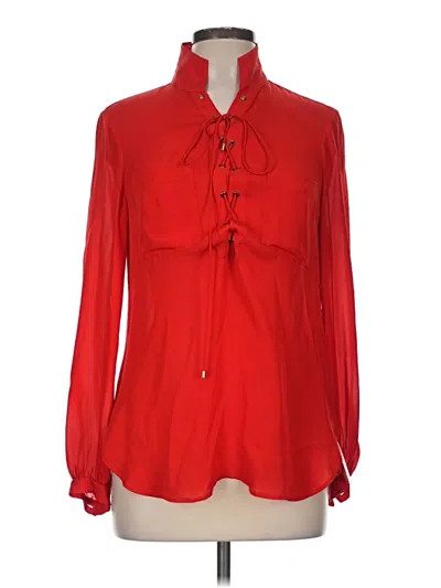 Pre-owned Haute Hippie Long Sleeve Silk Top Red Tie Neck Tops