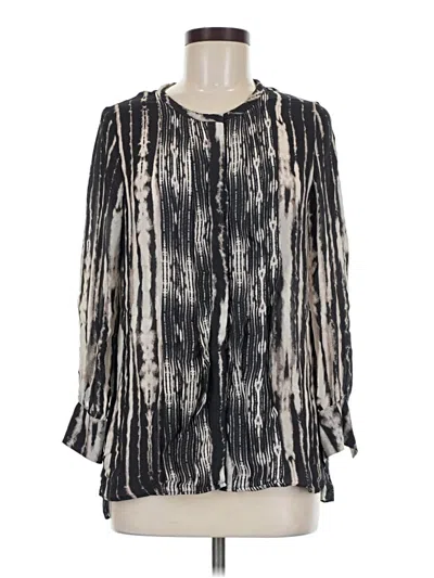 Pre-owned Haute Hippie Long Sleeve Silk Top Silver Keyhole Neckline Tops