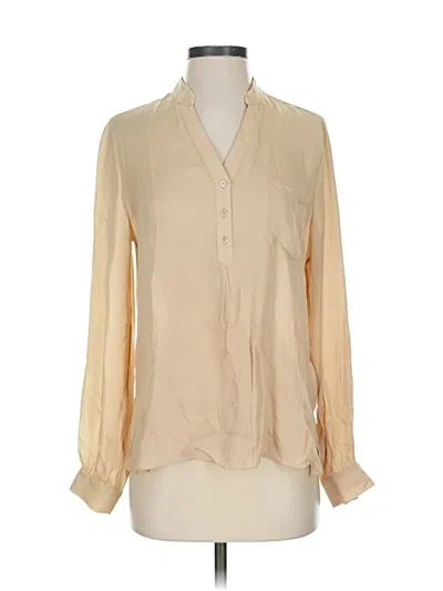 Pre-owned Haute Hippie Long Sleeve Silk Top Tan Keyhole Neckline Tops In Brown