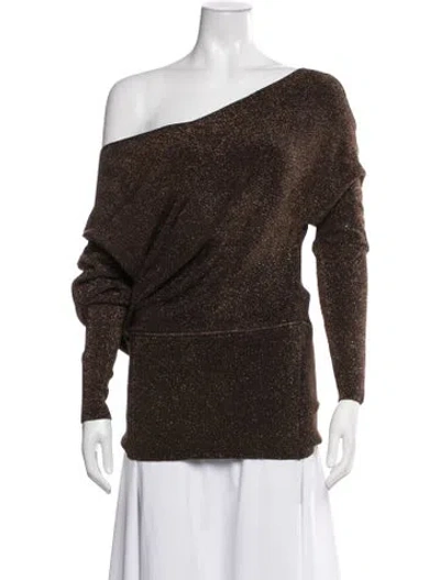 Pre-owned Haute Hippie One-shoulder Long Sleeve Sweatshirt W/ Tags In Brown