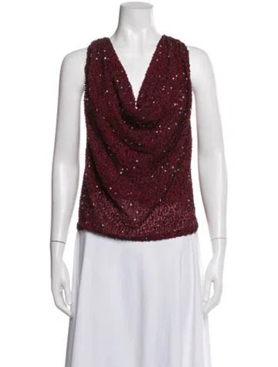 Pre-owned Haute Hippie Patterned Cowl Neck Top In Red