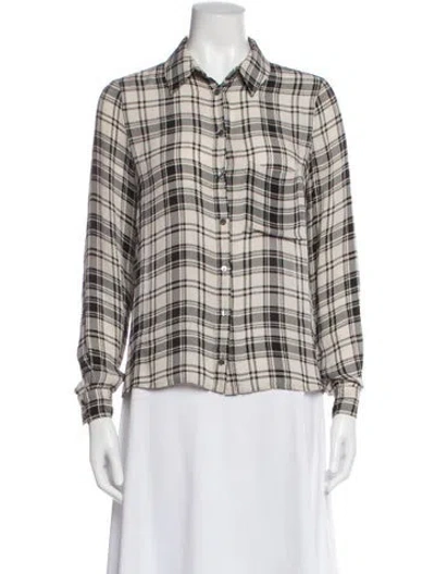 Pre-owned Haute Hippie Plaid Print Long Sleeve Button-up Top In Multi