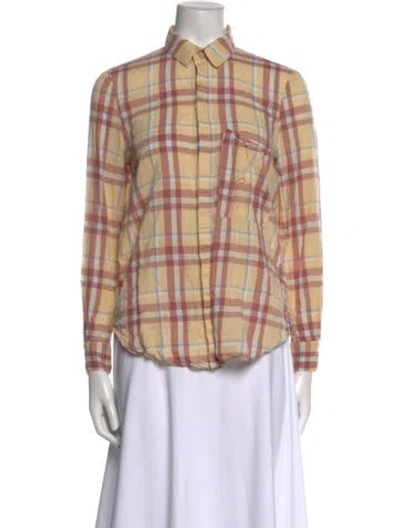 Pre-owned Haute Hippie Plaid Print Long Sleeve Button-up Top In Neutral