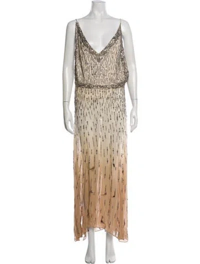 Pre-owned Haute Hippie Printed Long Dress In Brown
