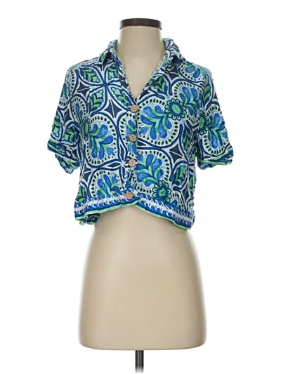 Pre-owned Haute Hippie Short Sleeve Blouse In Blue