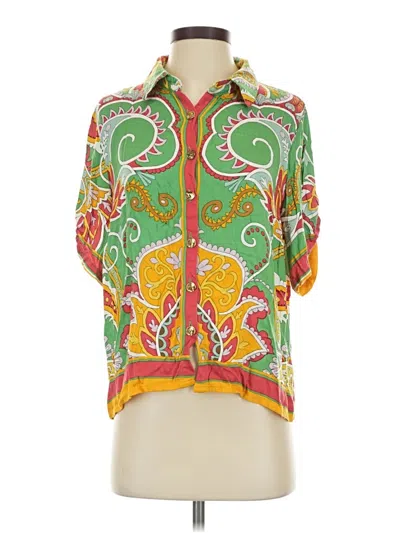 Pre-owned Haute Hippie Short Sleeve Blouse In Green