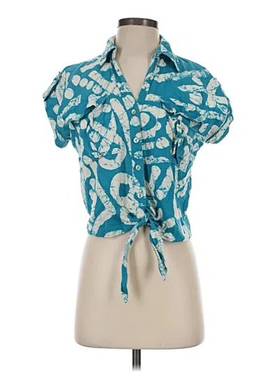 Pre-owned Haute Hippie Short Sleeve Blouse In Teal